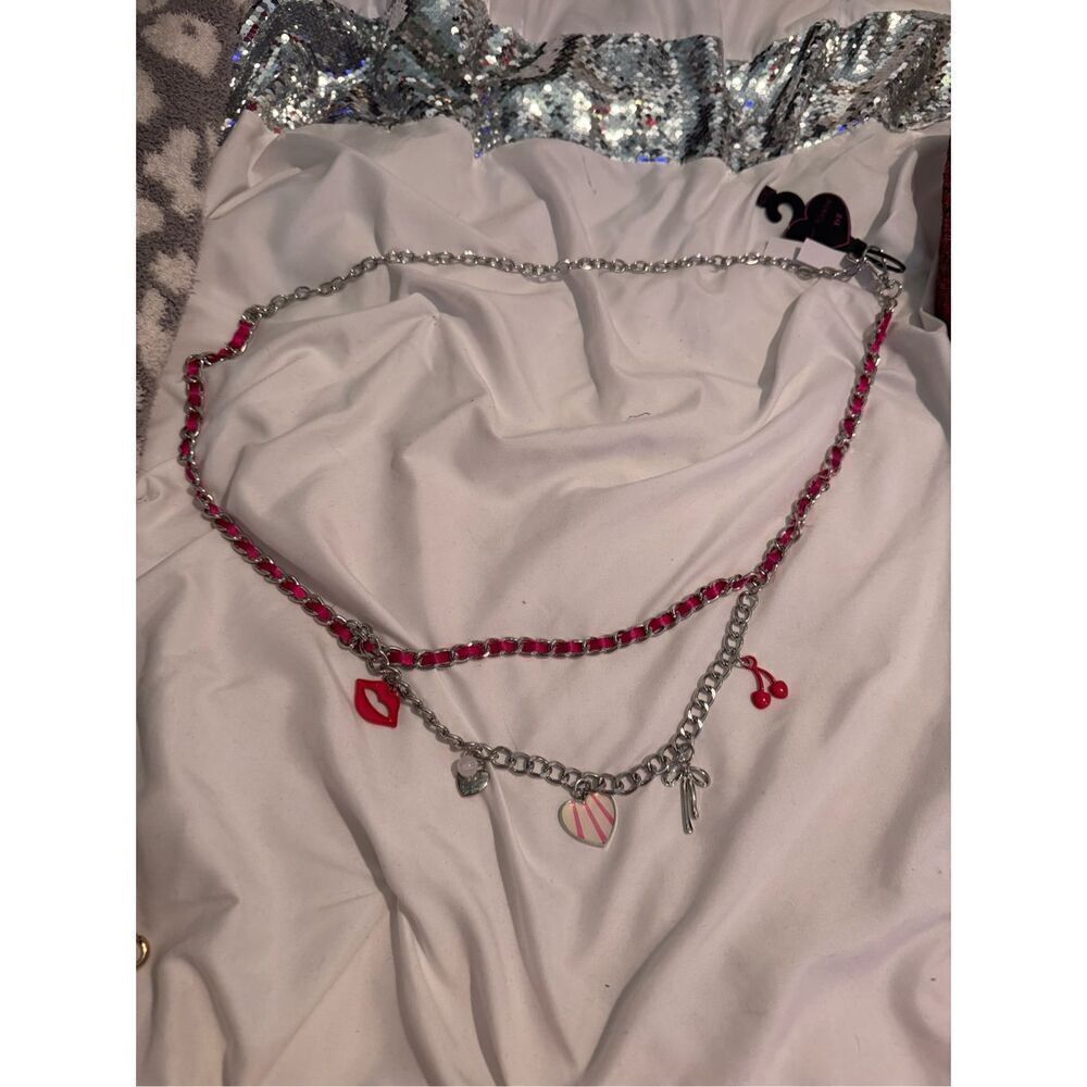 Betsey johnson Large/XL going all out 2 chain statement lips heel jewelry belt - Picture 3 of 7
